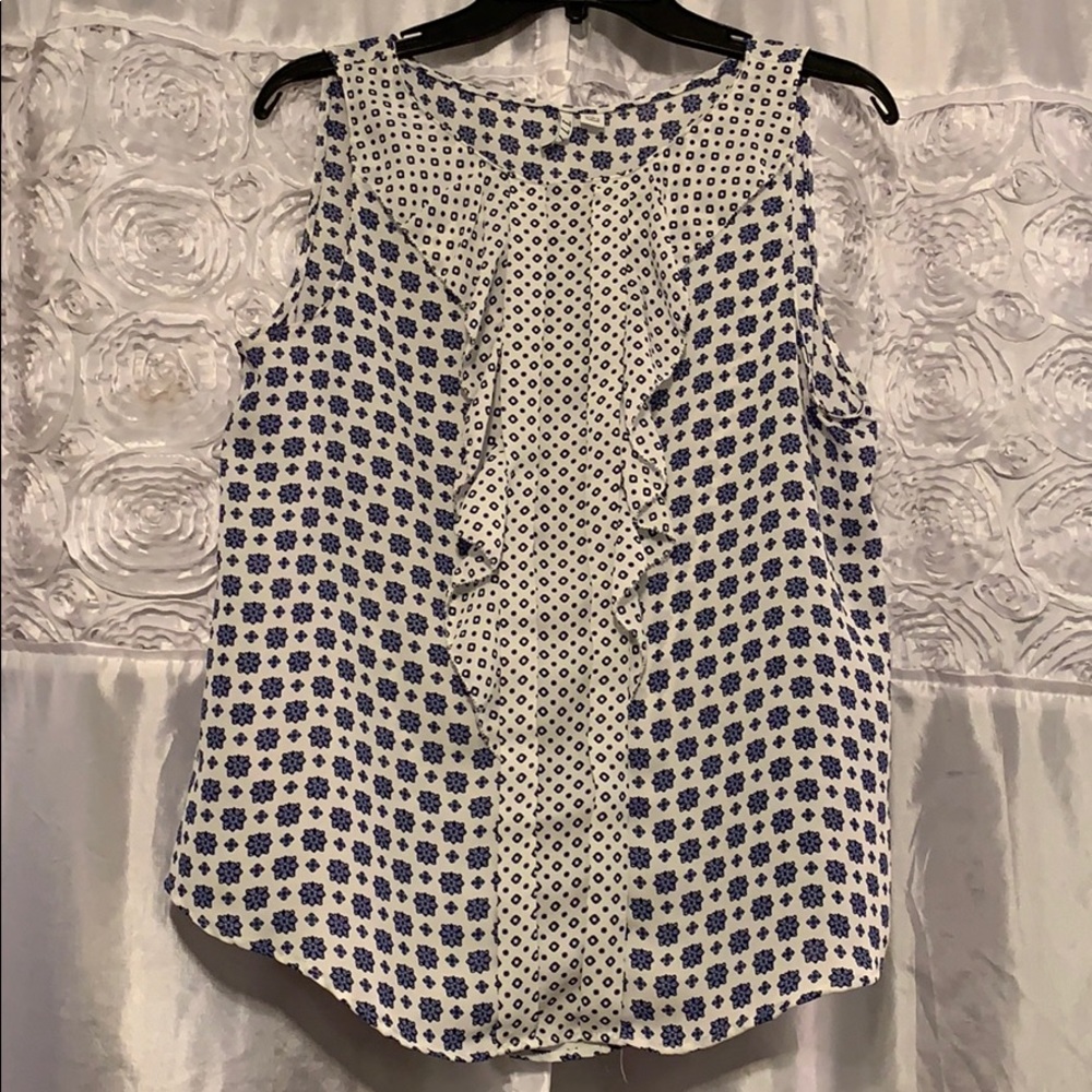 Blue and White Sleeveless Blouse